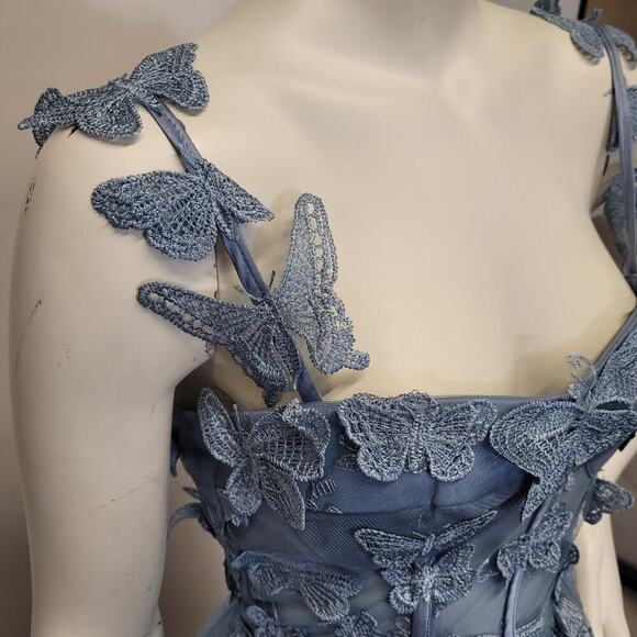 NWT Sky Blue Butterfly Dress Corset Formal Prom Wedding Bridesmaid - Picture 5 of 12